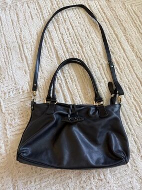 Gianni Conti Black Leather Shoulder Bag Italian Convertible Crossbody Purse